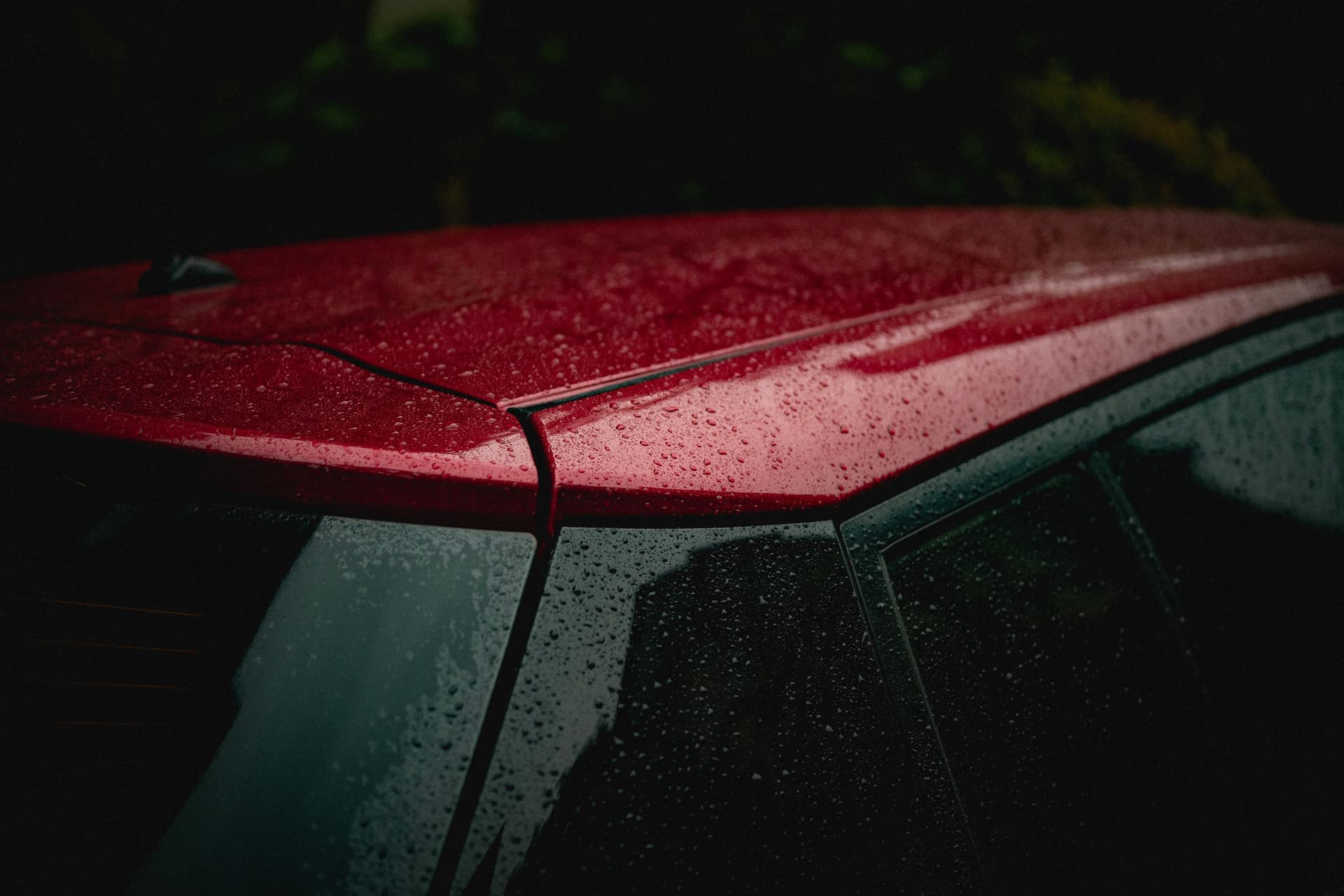 Water beading tightly on a ceramic-coated car surface